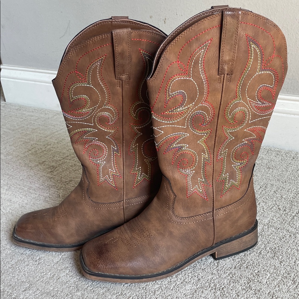Brown Embroidered Heeled Boots - Picture 6 of 6